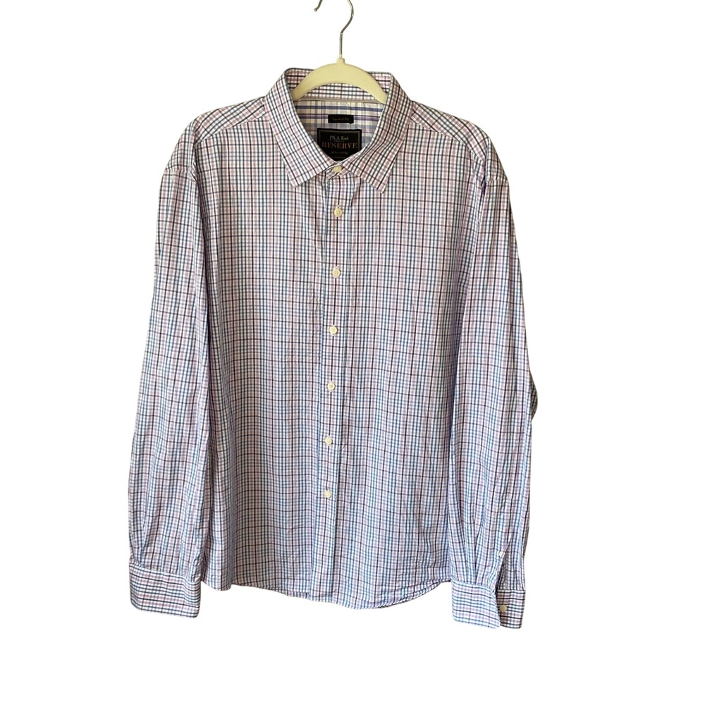 Jos A Bank‎ Reserve Mens XL Tailored Fit Cotton Cashmere Blue Purple Check Shirt